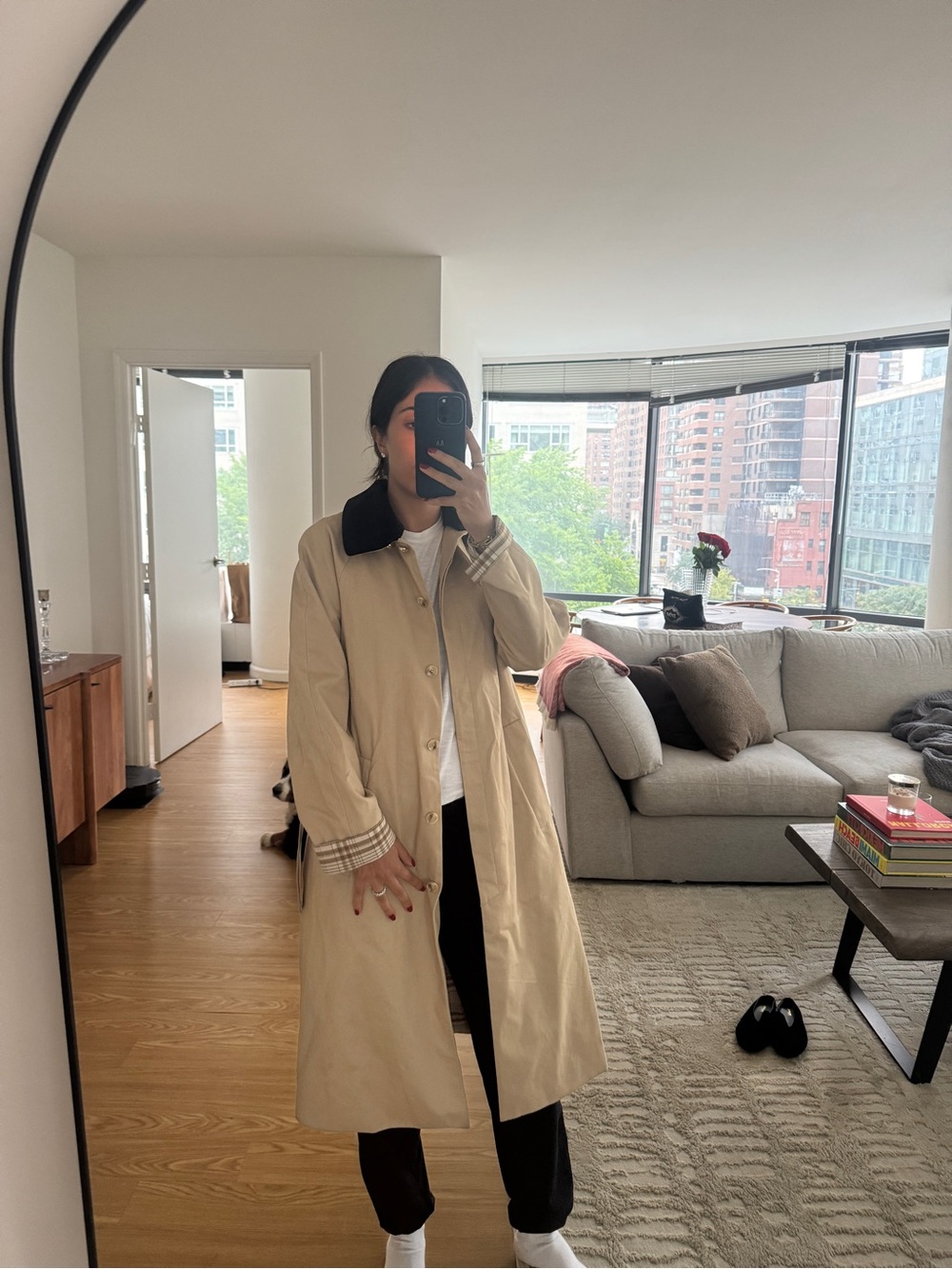 Maje Beige Trench Coat with Courdoroy Collar